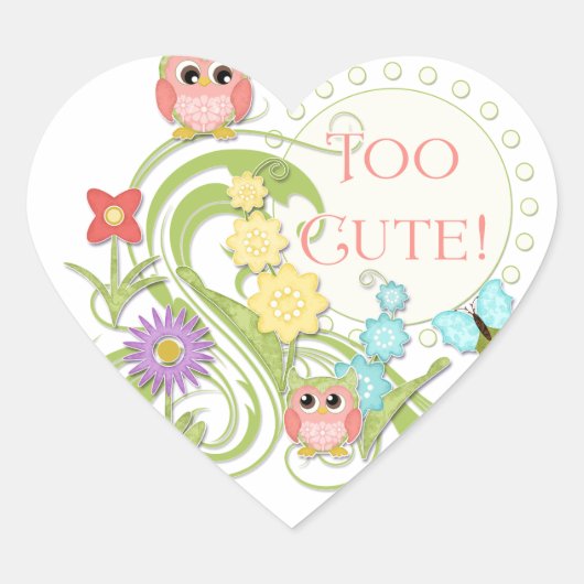 キュートお洒落フクロウNバタフライスクロールフローラアート ハートシール (正面)