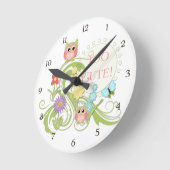 キュートお洒落フクロウNバタフライスクロールフローラアート ラウンド壁時計 (傾斜)