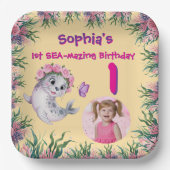 キュートお洒落フローラシーライオンガーリー子供の誕生日 ペーパープレート (正面)