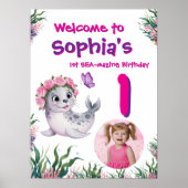 キュートお洒落フローラシーライオン誕生日へようこそ ポスター (正面)