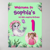 キュートお洒落フローラシーライオン誕生日へようこそ ポスター (正面)