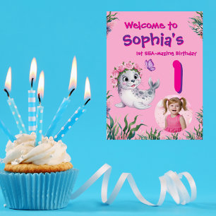 キュートお洒落フローラシーライオン誕生日へようこそ ポスター