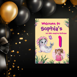 キュートお洒落フローラシーライオン誕生日へようこそ ポスター