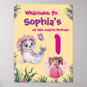 キュートお洒落フローラシーライオン誕生日へようこそ ポスター (正面)