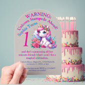 キュートお洒落フローラユニコーンガーリー子供の誕生日 アクリル招待状