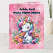 キュートお洒落フローラユニコーンガーリー子供の誕生日 カード (正面)