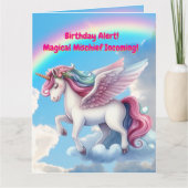 キュートお洒落フローラユニコーンガーリー子供の誕生日 カード (正面)