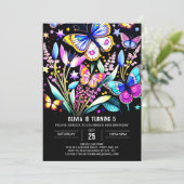 キュートお洒落プリント可能な蝶誕生日 招待状 (スタンド正面)