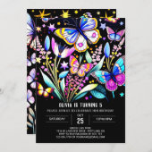 キュートお洒落プリント可能な蝶誕生日 招待状 (正面/裏面)