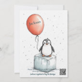 キュートお洒落ペンギン付きバルーン誕生日 招待状 (裏面)