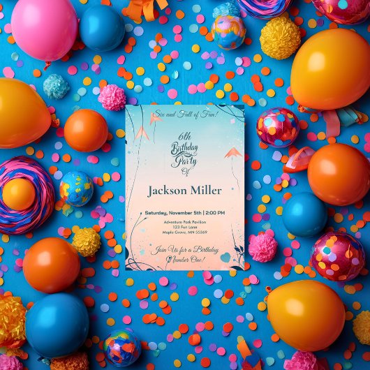 キュートお洒落ペンギン付きバルーン誕生日 招待状