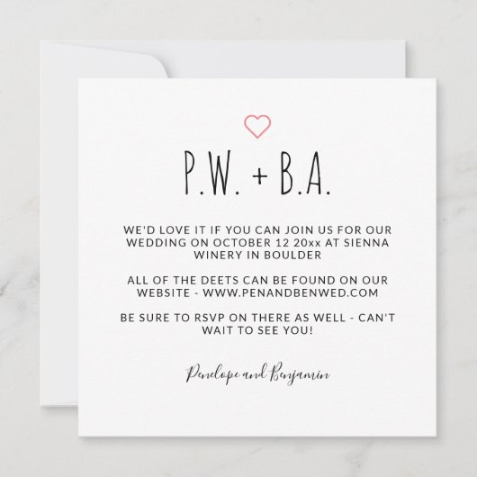 キュートお洒落ミニマルな黒と白結婚の 招待状 (正面)