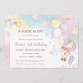 キュートお洒落ユニコーンバルーンレインボー誕生日 招待状 (正面/裏面)