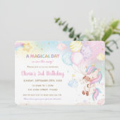 キュートお洒落ユニコーンバルーンレインボー誕生日 招待状 (スタンド正面)