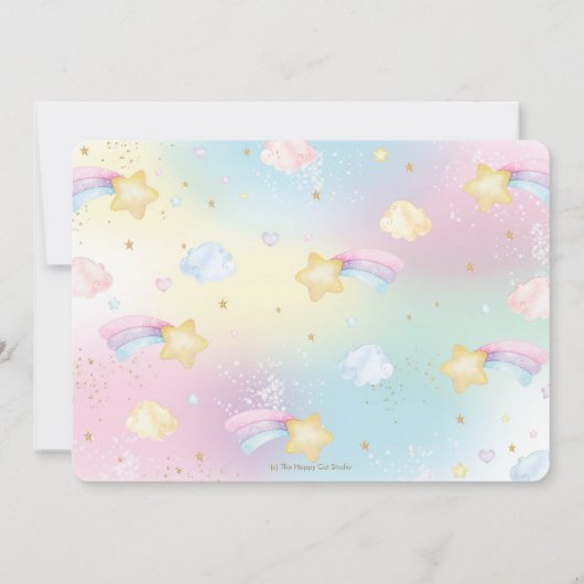 キュートお洒落ユニコーンバルーンレインボー誕生日 招待状 (裏面)