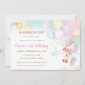 キュートお洒落ユニコーンバルーンレインボー誕生日 招待状 (正面)