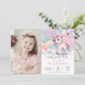 キュートお洒落レインボーユニコーンマジカル誕生日 招待状 (スタンド正面)