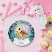 キュートお洒落水中カメ誕生日 ペーパープレート (パーティー)