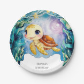 キュートお洒落水中カメ誕生日 ペーパープレート (正面)