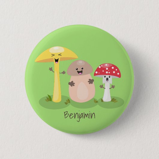 キュートかわいいキノコ菌糸状菌 缶バッジ (正面)