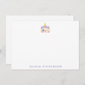 キュートかわいいベアユニコーン顔フラワークラウンネーム ノートカード (正面/裏面)