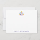 キュートかわいいベアユニコーン顔フラワークラウンネーム ノートカード (正面)