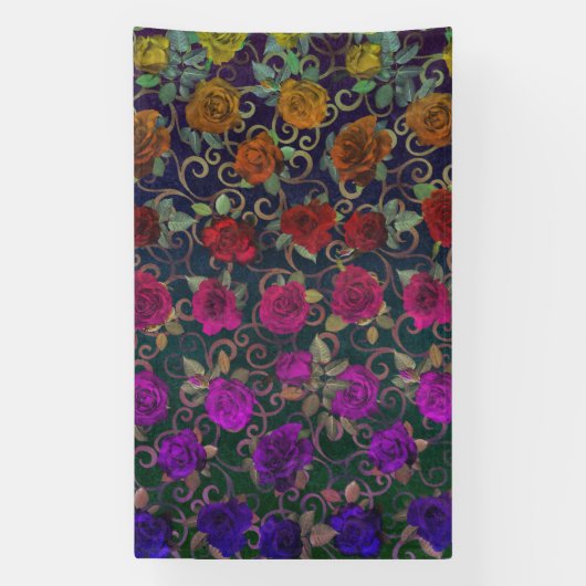 キュートかわいらしダマスクの虹のバラ（渦巻き） 横断幕 (縦)