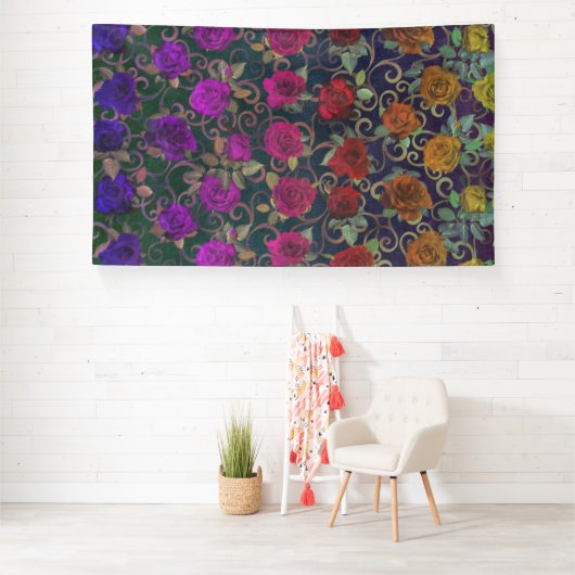 キュートかわいらしダマスクの虹のバラ（渦巻き） 横断幕 (インサイチュ)