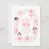 キュートかわいらしバレリーナスバレエ誕生日パーティー 招待状 (正面)