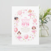 キュートかわいらしバレリーナスバレエ誕生日パーティー 招待状 (スタンド正面)