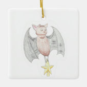 キュートこうもりとクリスマススター セラミックオーナメント (正面)