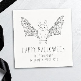 キュートこうもりミニマルラインアートハッピーハローウィン スタンダードカクテルナプキン