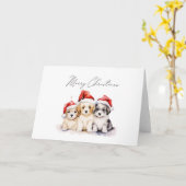 キュートすごいなクリスマスの子犬 カード (黄色い花)