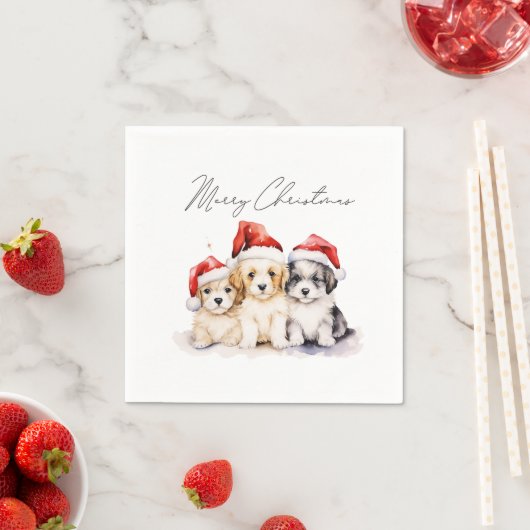 キュートすごいなクリスマスの子犬 スタンダードカクテルナプキン (インサイチュ)