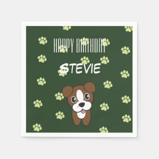 キュートすごいグリーンボクサーパピー誕生日ナプキン スタンダードカクテルナプキン