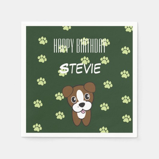 キュートすごいグリーンボクサーパピー誕生日ナプキン スタンダードカクテルナプキン (正面)