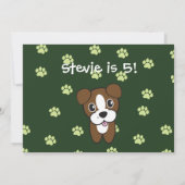 キュートすごいグリーンボクサー子犬誕生日 招待状 (裏面)