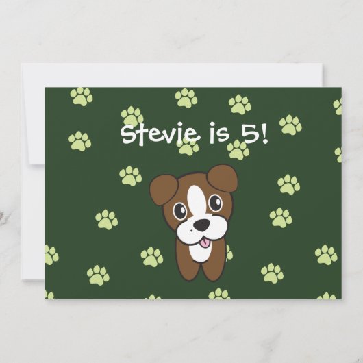 キュートすごいグリーンボクサー子犬誕生日 招待状 (裏面)