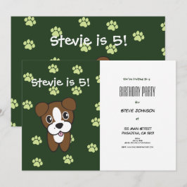 キュートすごいグリーンボクサー子犬誕生日 招待状