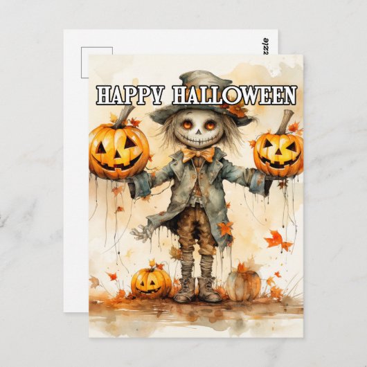 キュートすごいハロウィーンかかしイラストレーション ポストカード (正面/裏面)