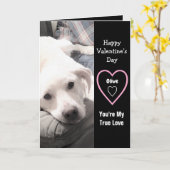 キュートすごいバレンタインデー白い子犬ブラック カード (黄色い花)