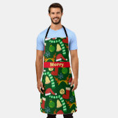 キュートすごいホリデーパターンおもしろいクリスマスアート エプロン (着用した状態)