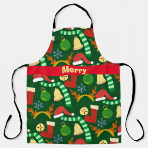 キュートすごいホリデーパターンおもしろいクリスマスアート エプロン