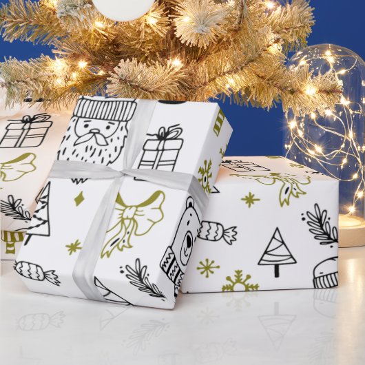 キュートすごいホリデーパターンホワイトクリスマス ラッピングペーパー (クリスマス)