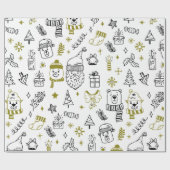 キュートすごいホリデーパターンホワイトクリスマス ラッピングペーパー (フラット)