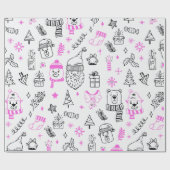 キュートすごいホリデーパターンホワイトクリスマス ラッピングペーパー (フラット)