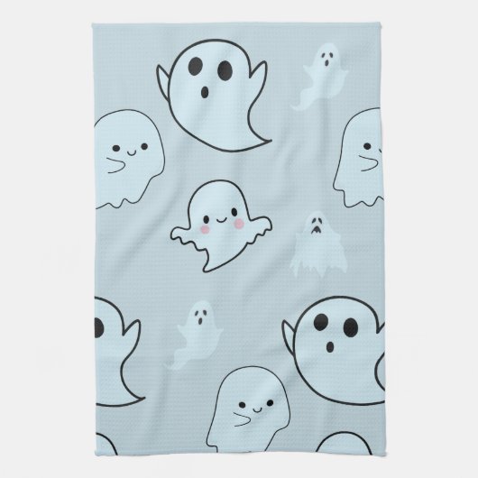 キュートすごいホワイト幽霊グリーンハロウィーン キッチンタオル (縦)