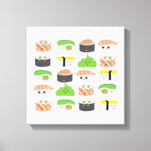 キュートすしイラストレーション品種かわいいスタイル キャンバスプリント