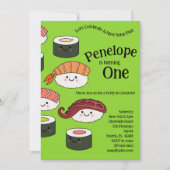 キュートすしキッズ1st誕生日パーティーかわいい 招待状 (正面)