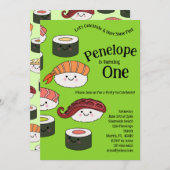 キュートすしキッズ1st誕生日パーティーかわいい 招待状 (正面/裏面)